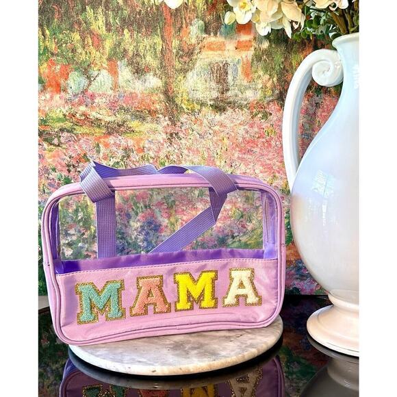 New Purple & Clear "MAMA" Zipper Pouch Bag w/ Handle - Picture 2 of 5